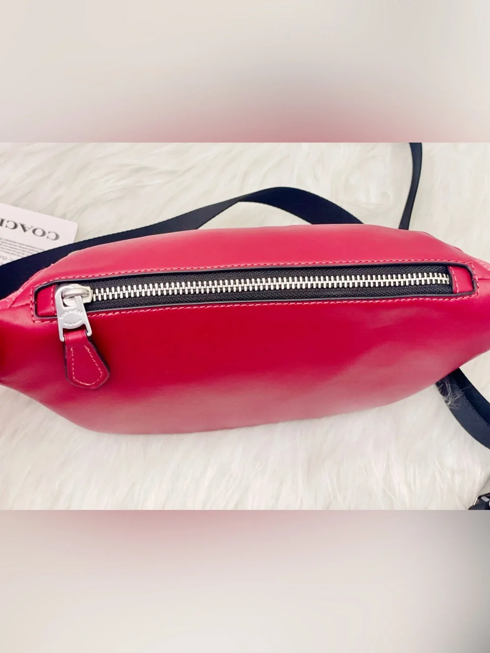 NWT Coach Warren Mini Signature Denim & Leather Belt Bag CAJ43 Ruby Red